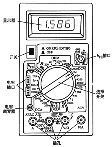 DT890數(shù)字式萬(wàn)用表面板圖 DT890數(shù)字式萬(wàn)用表面板圖